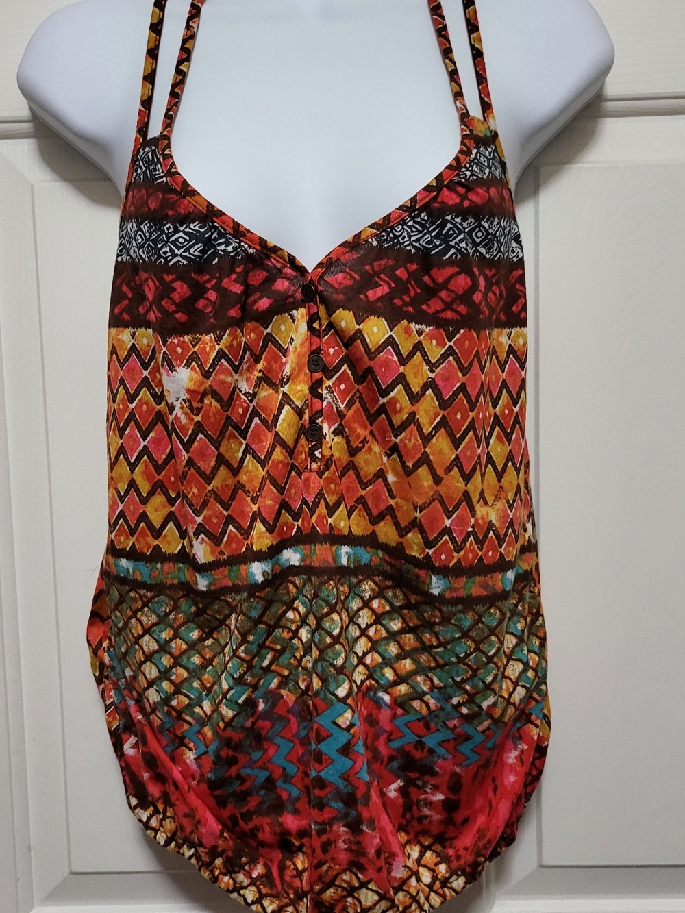 Self Esteem Multicolor Sleeveless V-Neck Geometric Print Tank